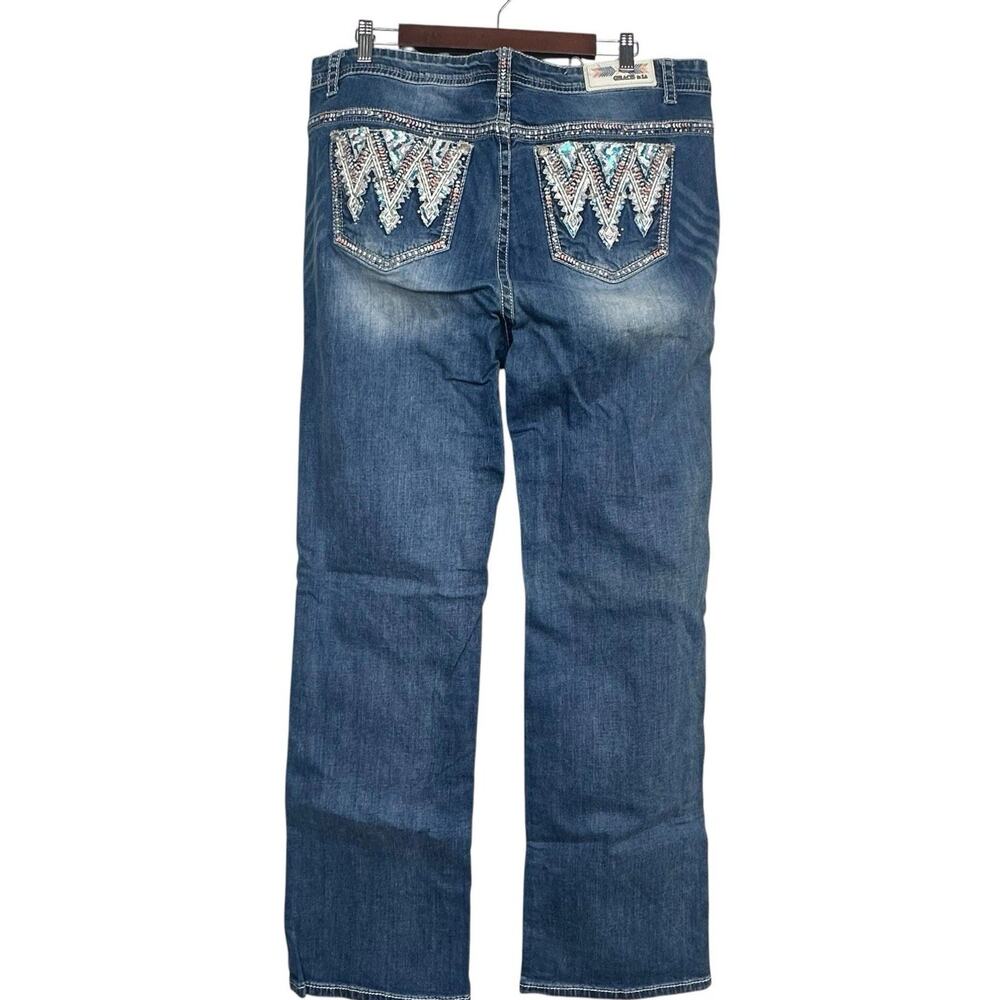 Grace In LA Plus Size P Straight Dark Wash Jeans Aztec Sequins Pockets Size 19 - Picture 8 of 16